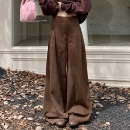 子 宽松加绒阔腿裤 3MER哦哦三妹韩系慵懒咖色休闲裤 女2025秋冬新款