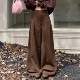 宽松加绒阔腿裤 3MER哦哦三妹韩系慵懒咖色休闲裤 女2025秋冬新款 子
