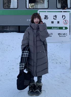 3MER哦哦三妹韩系90白鸭绒连帽羽绒服女冬粉色温柔中长款保暖外套