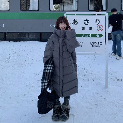 3MER哦哦三妹韩系90白鸭绒连帽羽绒服女冬粉色温柔中长款保暖外套