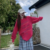 字母宽松连帽卫衣女2025秋冬新款 3MER哦哦三妹 美式 韩系慵懒上衣