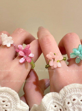 春夏多巴胺花朵弹力开口食指戒