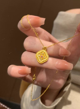 新中式四叶草镶钻显白锁骨链