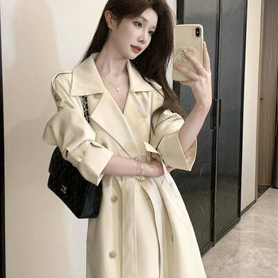 米白色风衣外套女2025春秋季新款中长款韩系气质小个子高级感大衣