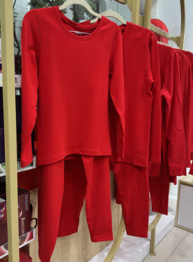 杉棉红色保暖内衣套装女长袖圆领秋衣秋裤89011本命年红运男89012