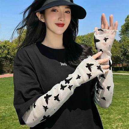 冰袖夏季新款蕾丝网纱袖套女士百搭装饰遮阳防紫外线防晒套袖潮