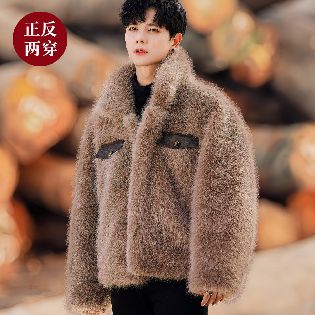 冬季保暖外套皮毛一体大毛领翻领绒夹克A087-PM352-P245控368,男装夹克,电商A087