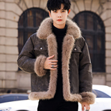 冬季保暖外套皮毛一体大毛领翻领绒夹克A087-PM352-P245控368，男装夹克，电商A087