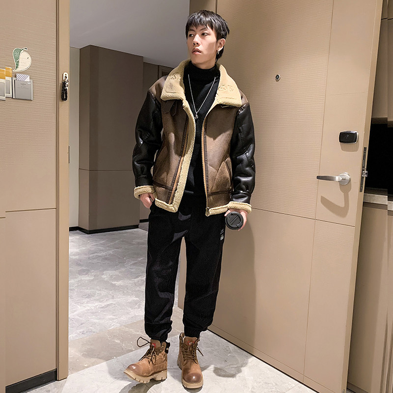 酒店风冬季新款皮毛一体加绒加厚男装外套A087-PY313-P245,女装短外套,电商A087