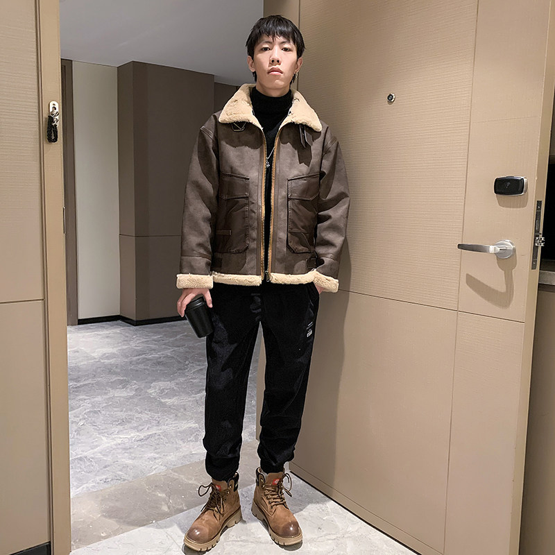 酒店风冬季新款皮毛一体加绒加厚男装外套A087-PY323-P245,女装短外套,电商A087