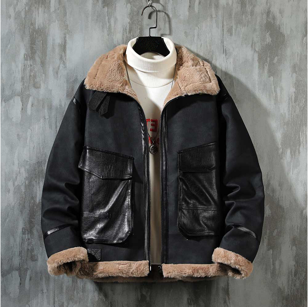 水泥墙挂拍冬季皮毛一体加绒加厚夹克男外套潮A087-PY323-P245，男装夹克，电商A087