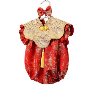 宝宝红色一周岁礼服女 夏季 儿童抓周宴会婴儿旗袍唐装 童中式