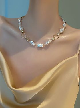 复古珍珠项链女毛衣链ins冷淡风轻奢小众设计感颈链双层锁骨链