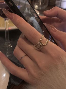 名媛赴会~高级感轻奢戒指女ins小众设计多层微镶精致超闪指环开口