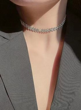 闪钻choker锁骨链女颈带轻奢小众项链高级感脖子项圈钻石颈链配饰