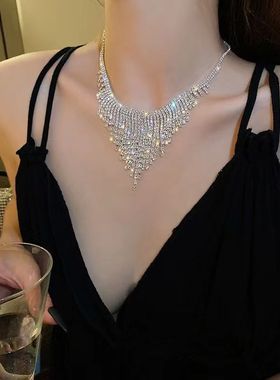 轻奢小众满钻流苏吊坠颈链潮网红性感短款项链女锁骨链choker项圈