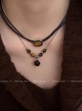 虎眼石吊坠项链新款奢小众秋冬2024爆款锁骨高级气质毛衣配饰