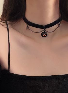 原创设计万圣节项链choker颈链饰品女2023年新款南瓜黑色锁骨链