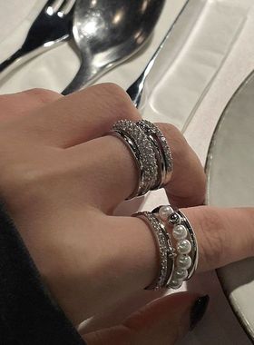 双层缠绕戒指女款别针重工ins小众设计高级感气质百搭食指戒指环