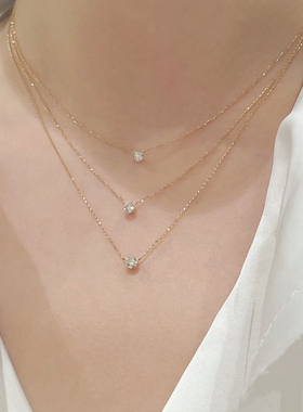 无爪鼻屎钻项链925纯银镀18k金叠戴轻奢小众锁骨链生日礼物送女友