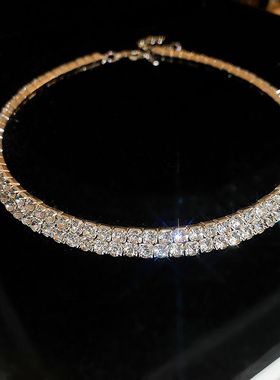 轻奢小众满钻项圈2023年新款高级感项链女款叠戴颈链choker锁骨链