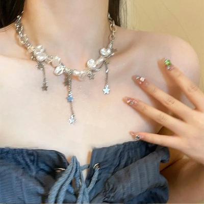 五角星多层叠加巴洛克流苏珍珠项链小众设计女气质锁骨链新款颈链