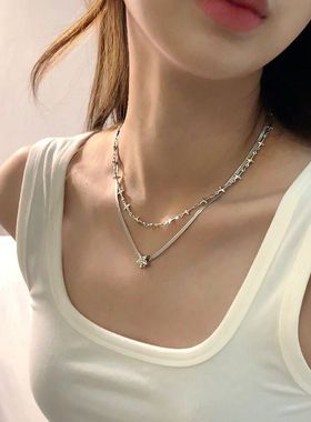 叠戴双层星星十字架钛钢项链女个性百搭小众设计感ins潮锁骨链女