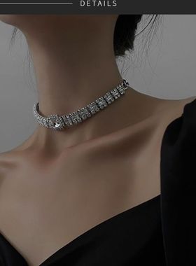 欧美轻奢闪钻大宝石项链choker时尚复古网红锁骨链项圈女简约颈圈