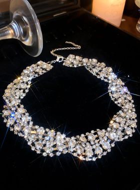 闪钻麻花颈链女高级感choker脖子饰品气质锁骨链轻奢小众项链配饰