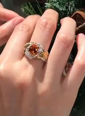 意大利布拉提织纹雕金羽毛拉丝金工艺芬达色心中的太阳黄钻戒指女