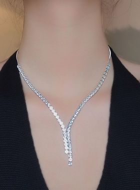 简约高级感闪钻项链耳环套装女潮日韩轻奢小众婚礼配饰锁骨链颈链