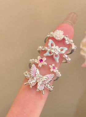 超仙双层蝴蝶戒指女款夏日轻奢小众精致高级感甜美百搭食指戒指环