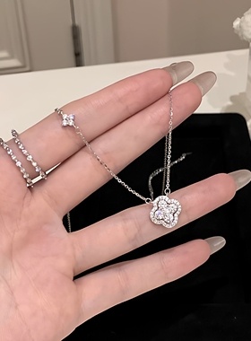 镶钻四叶草s999纯银项链女轻奢小众高级锁骨链生日礼物送闺蜜女友
