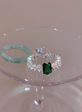 绿钻戒指轻奢ins小众设计高级感2024新款气质百搭树脂食指戒指环