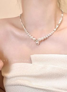 流苏珍珠项链女款山茶花新款双层链轻奢锁骨高级气质脖颈配饰
