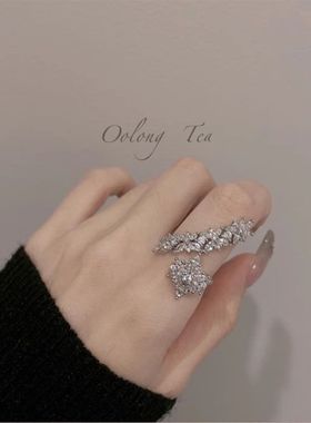 富家千金繁花水钻戒指女ins气质百搭高级感食指戒轻奢氛围感指环