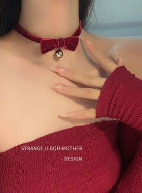 铃铛蝴蝶结高级绒带项圈项链辣妹奢侈风小香风锁骨链毛衣链