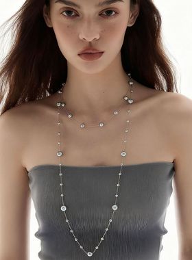赵露思同款原创满天星灰色珍珠项链女生多层叠戴高级感锁骨链