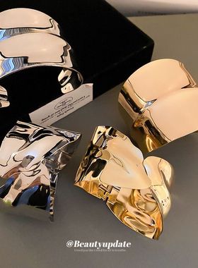 不规则金属褶皱开口手镯冷淡风夸张手环欧美轻奢高级感气质手饰