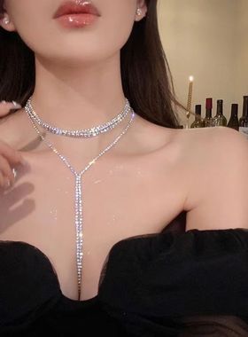 镶钻链条多层流苏项链欧美辣妹甜酷风锁骨链气质轻奢设计感项饰女