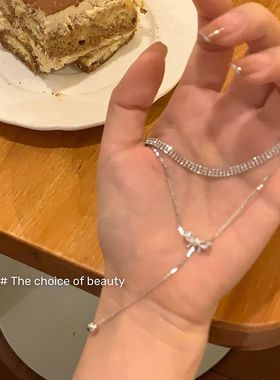 双层蝴蝶结项链女2022年新款高级设计感轻奢小众锁骨链颈链配饰