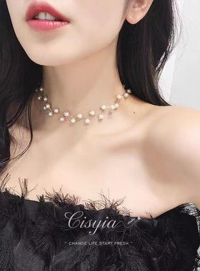 百搭双层项链女蕾丝锁骨链韩版简约饰品颈带项圈脖颈学生闺蜜颈链