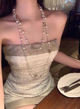 矜贵小香 长款山茶花珍珠项链高级感叠戴中式旗袍配饰
