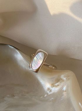 925银精致贝壳戒指女ins小众设计轻奢气质高级感开口可调节食指环