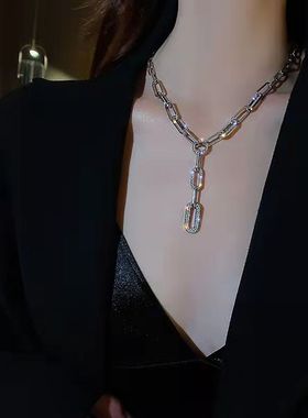 毛衣链女秋冬2021新款潮镶钻链条项链高级感短款不掉色百搭锁骨链