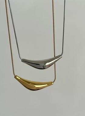 太钢 冷淡风几何三角弯管圆弧项链欧美ins风小众设计钛钢锁骨颈链