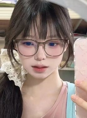早八通勤!冷茶色近视眼镜女学生韩版防蓝光镜平光眼睛框修饰显瘦