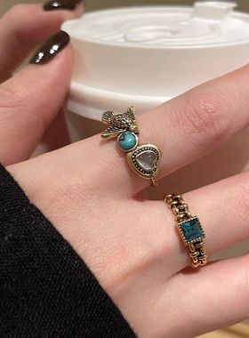 爱心皇冠鸢尾花戒指女款ins小众设计高级感复古做旧百搭食指戒指