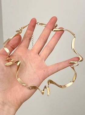 欧美跨境choker液态熔岩金属质感项圈冷淡几何扭曲设计项链