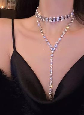 远方情轻奢满钻超闪流苏项链女小众设计感胸链高级锁骨链颈链N334